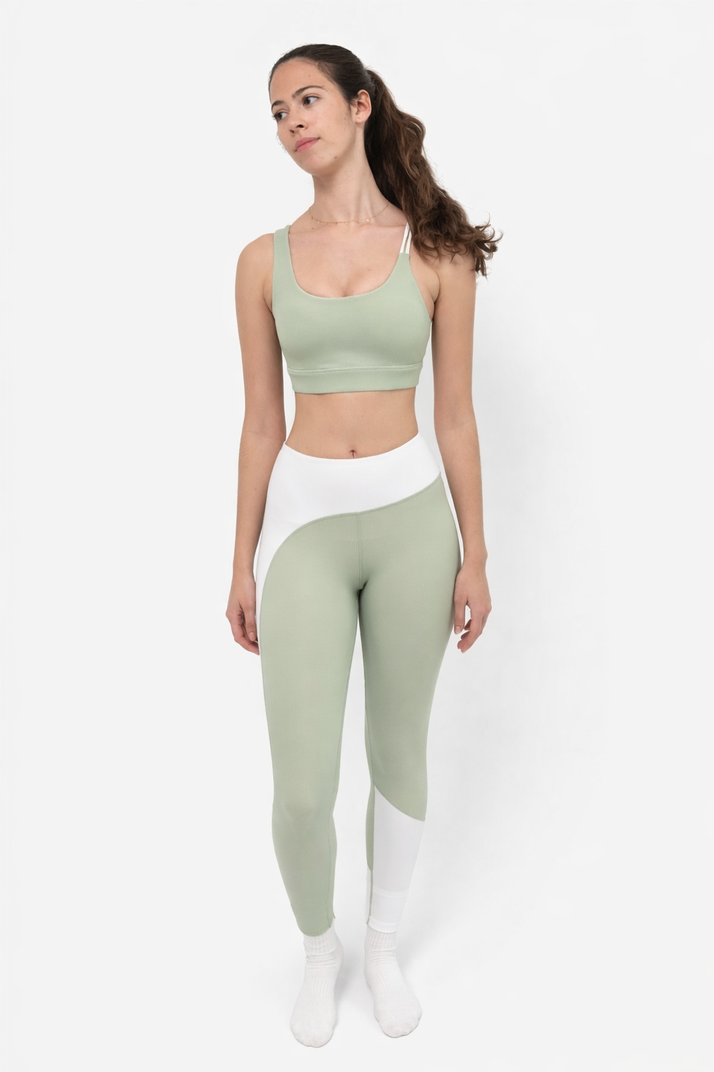 LEGGING SPORT RIBBED SOSTENIBLE VERDE/BLANCO